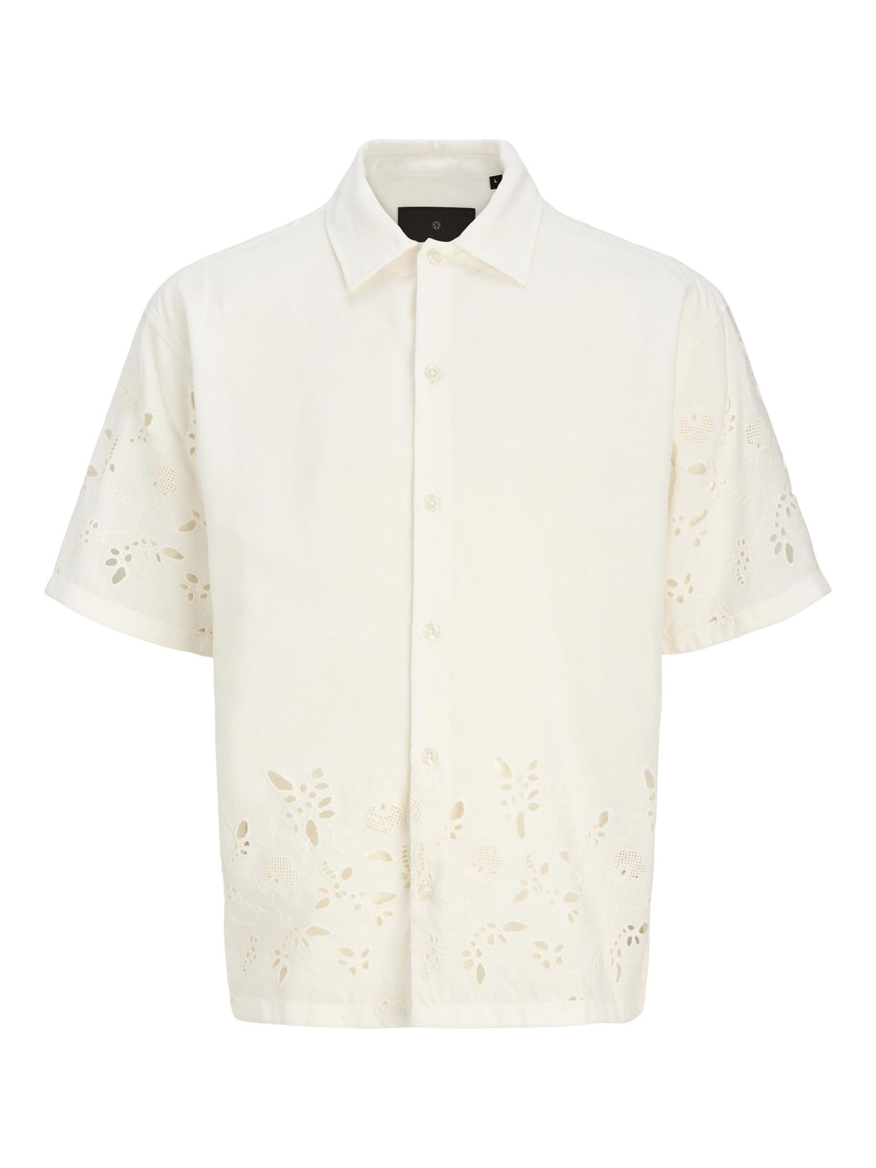JACK & JONES Camiseta para Hombre Jprblajosh Broderie Anglaise S/S, Cloud Dancer, L