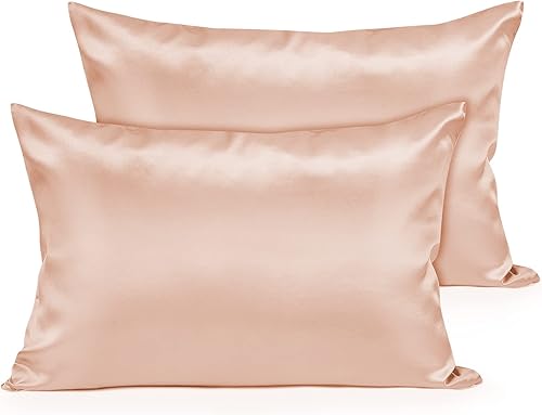 Miniatura 9 de Fittia Juego de 2 fundas de almohada blancas satinadas, fundas de almohada de seda para cabello y piel con cremallera oculta, color blanco, 20 x 26
