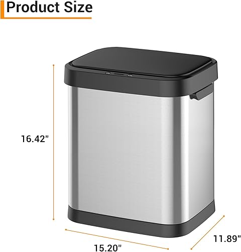 Miniatura 2 de Bote de basura automático Cubo de basura inteligente de acero inoxidable sin contacto de 8 galones30 litros con tapa, cubo de basura rectangular