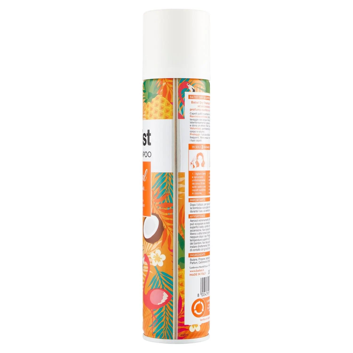 12x Batist Dry Shampoo Tropical - Trockenshampoo Reinigt das Haar in nur wenigen Minuten ohne Wasser Kokosnuss- und Passionsfrucht Duft 75ml+ Beni Culinari Kostenloser Schlüsselanhänger