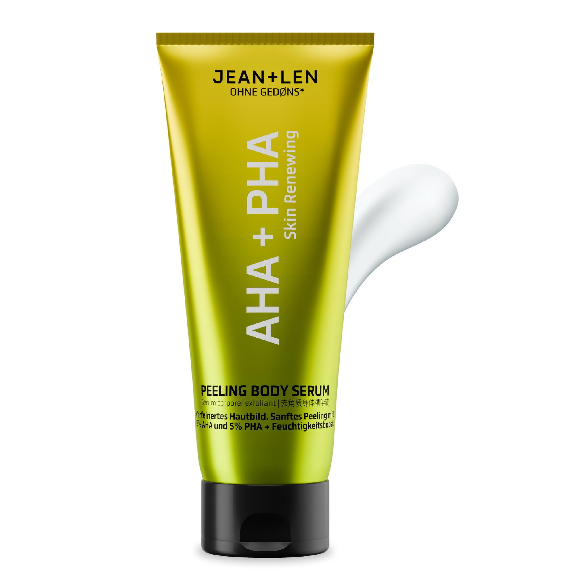 Jean & Len Body Serum AHA & PHA, sanftes Peeling mit 8 % AHA & 5 % PHA, verfeinert das Hautbild, klärt Unreinheiten, spendet Feuchtigkeit, Körperpflege ohne Parabene & Silikone, vegan, 200 ml