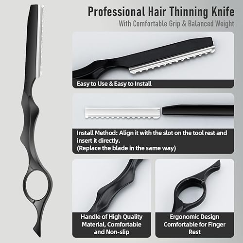 Miniatura 7 de Cuchillo para adelgazar el cabello, afeitadora de peluquería y peluquería con 10 cuchillas de acero inoxidable de repuesto para uso en el hogar y
