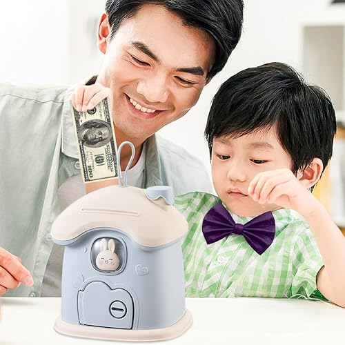 Miniatura 4 de Lindo banco de monedas, caja de dinero con puerta para abrir, mini caja fuerte para niños, color rosa