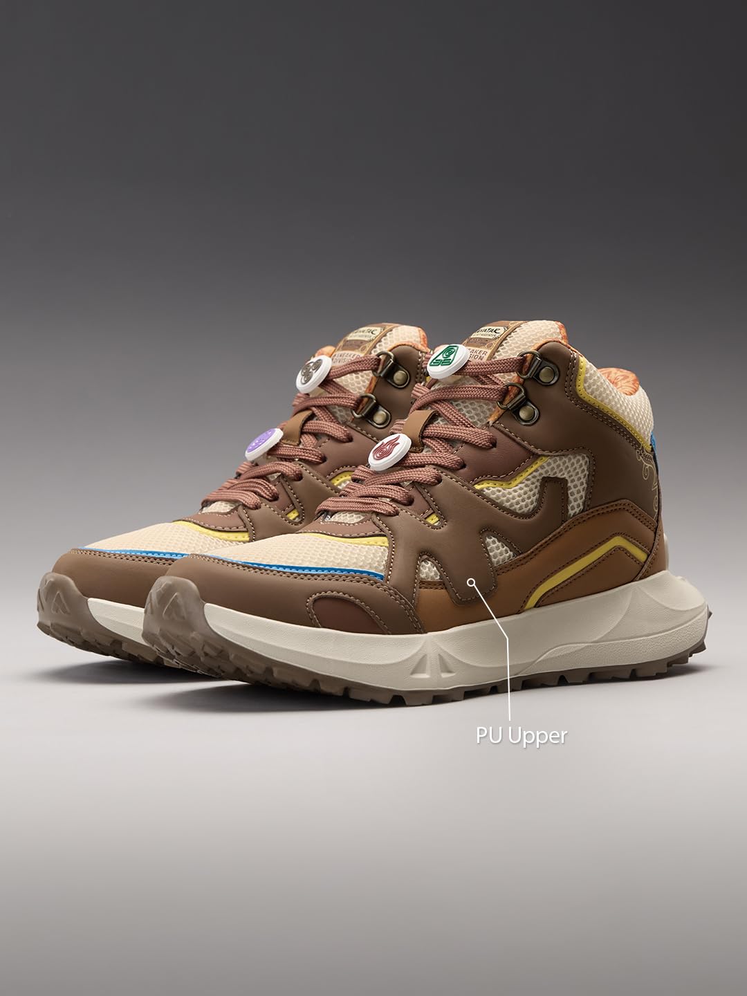 The Souled Store Avatar: Elements - Zapatillas altas para hombre y niño, color marrón y beige y blanco roto para la calle, zapatillas deportivas de poliuretano y malla, entresuela de Phylon, suela
