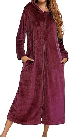 AMDBEL Comfy Robes for Women Soft Plus Size,Womens Housecoat Zip Robe ...