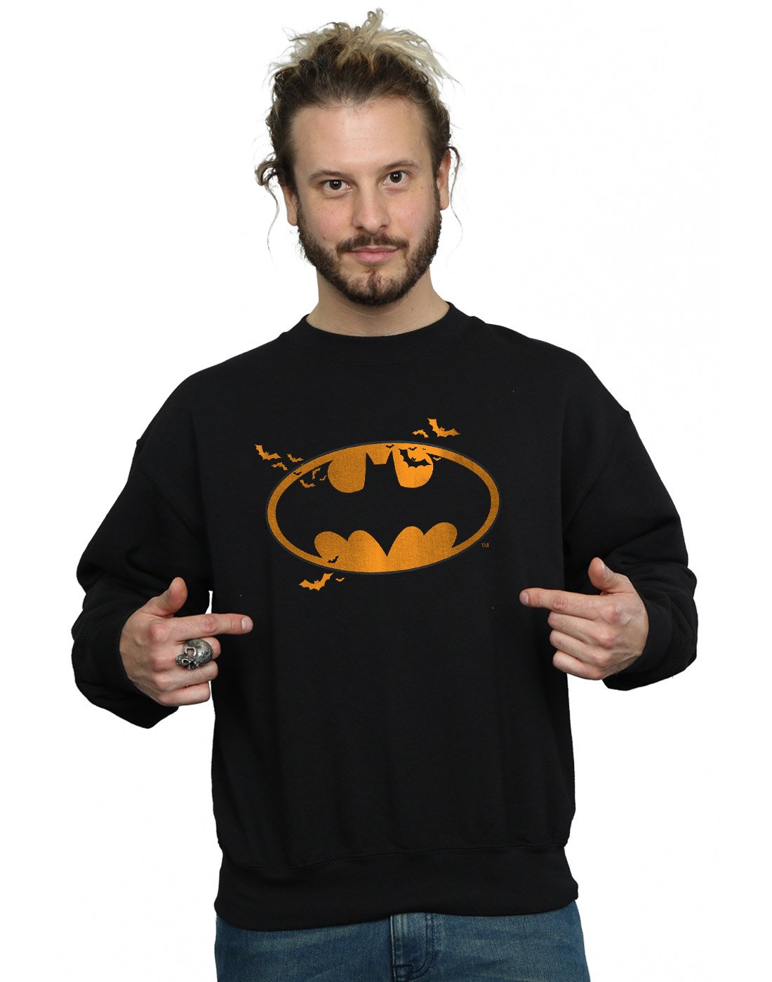DC Comics Men's Batman Halloween Logo Sweatshirt Medium Black