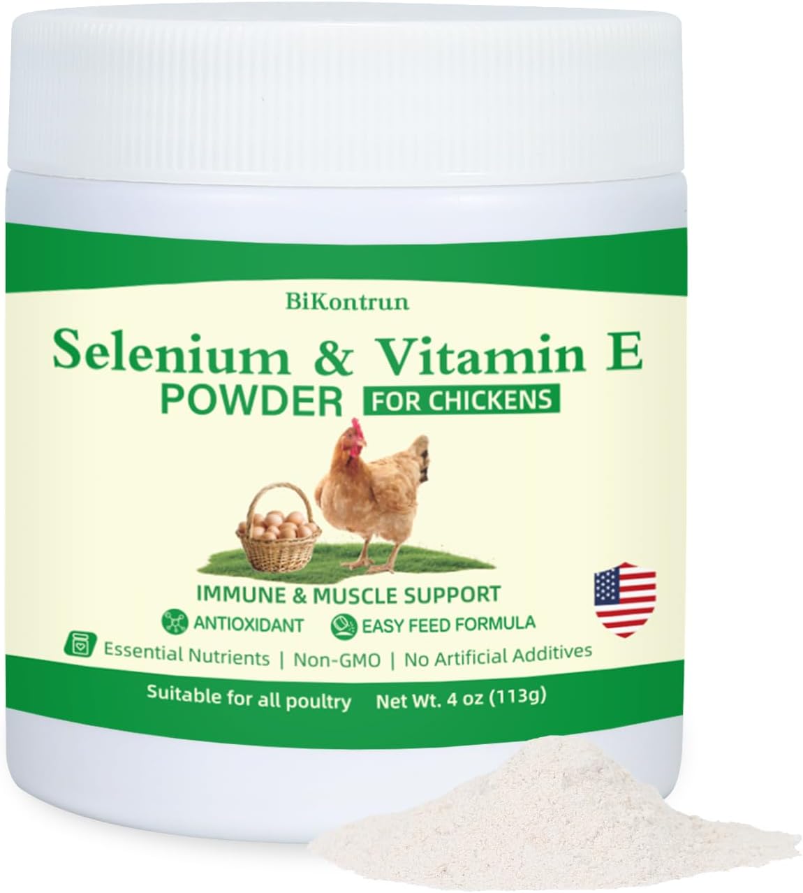 Selenium and Vitamin E Powder for Chickens, Selenium for Chickens, Immune System, Muscle Support & Prevents, Improve Wry Neck, Selenium, Vitamin E Supplements, Suitable for All Poultry, Chicken & More