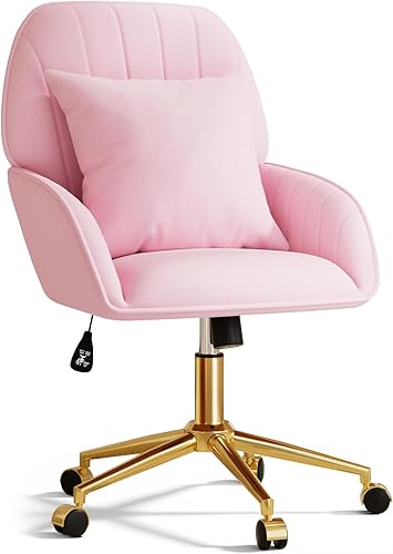 Miniatura 11 de Silla de escritorio para oficina en casa cómoda con ruedas ajustables y giratorias, silla moderna de terciopelo para maquillaje con respaldo y