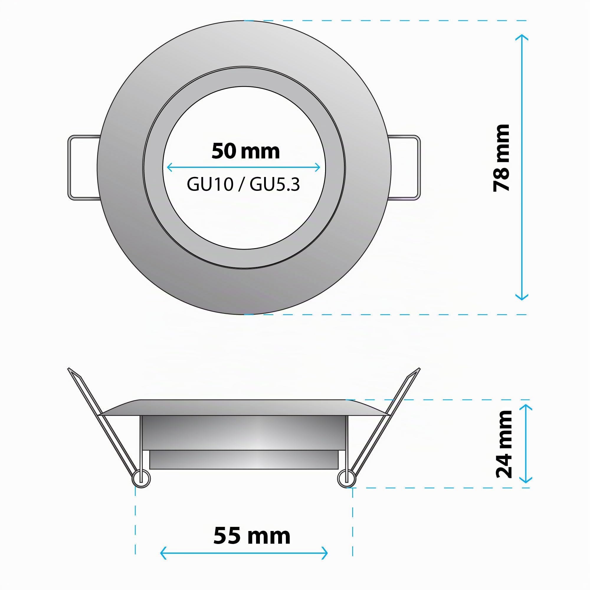 Maxkomfort 10er SET Einbaustrahler SET Edelstahl-Optik mit GU10 Fassung RUND Klickverschluß Einbauleuchte Einbauspot LED/Halogen Rahmen Rostfrei Deckenspot Strahler Spot 5105