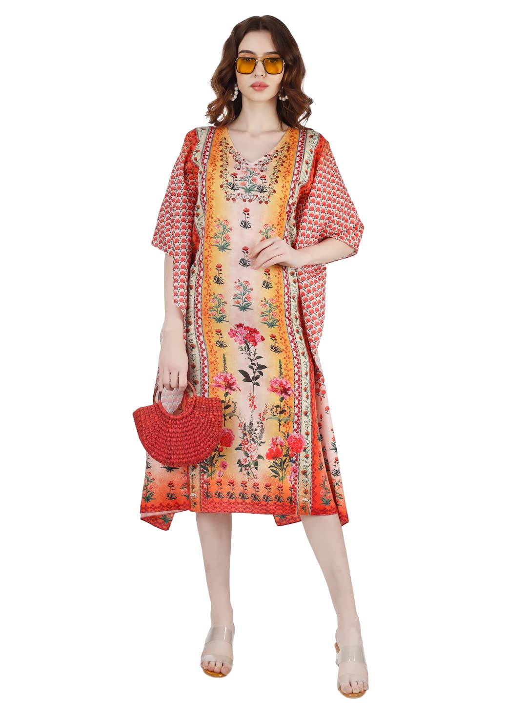 sukshat Women's Polyester Floral Printed White Boon Kaftan-picture-22
