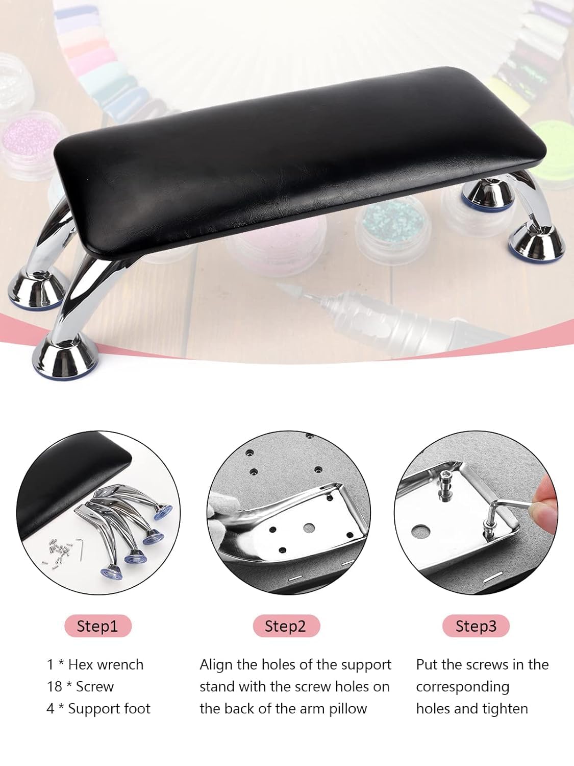 NIOFY Nail Arm Rest Cushion,Professional Adjustable Nail Hand Rest Stand for Acrylic Nails Hand Holder,Hand Pillow Stand with PU Leather Soft High-Density Sponge,Manicure Nail Tool (Multicolour) (Nail Arm Rest-1) 4