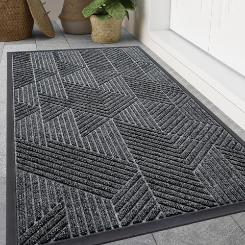 Smiry Front Door Mat Outside Entrance, Heavy Duty Sturdy Natural Rubber Doormat, Trap Dirt and Moisture, Easy Clean Low Profile Welcome Floor Mats for Indoor Outdoor Entry, 71x47 Inch, Grey