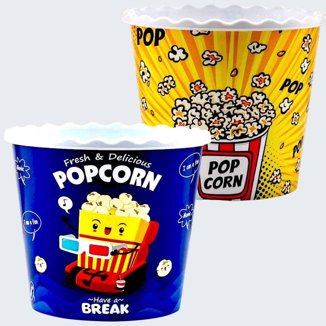 Modern Style Reusable Plastic Popcorn Box/Popcorn Containers/Popcorn Bowls Set for Movie Theater Night - (BPA Free - 4 Pack - 75 oz) (Popcorn Mix A)-image-46