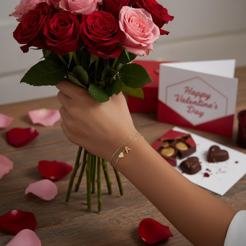 Valentines Day Gifts Gold Initial Bracelets for Women Trendy, Dainty Layered 14K Gold Plated Heart Letter Charm Bracelets, letter beads for name bracelets Jewelry Gifts - Image 2