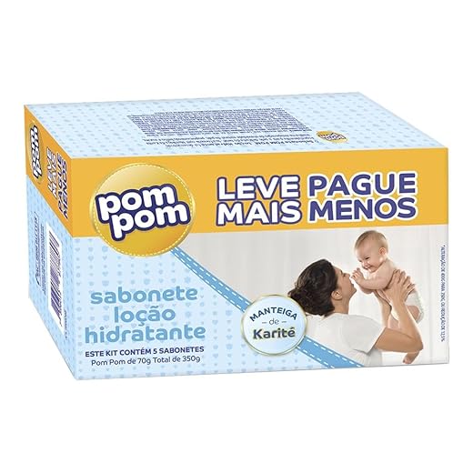 Kit Sabonete em Barra Pom Pom Loção Hidratante com 5 unidades de 70g cada