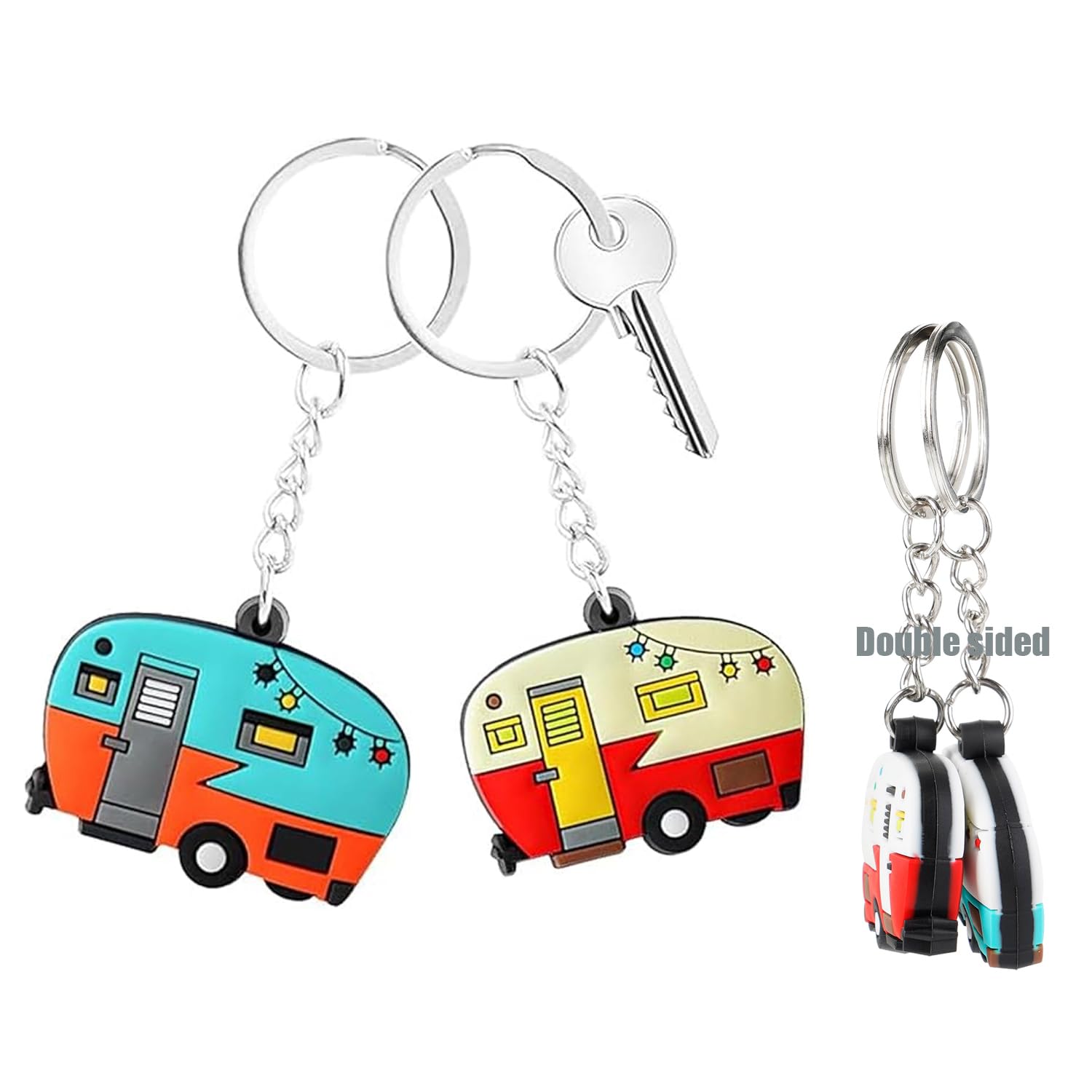 2 Pack Camper Keychain Double-Sided RV Camper Keyring Couple Camping Gifts for Men Women Travel Trailers Accessorie