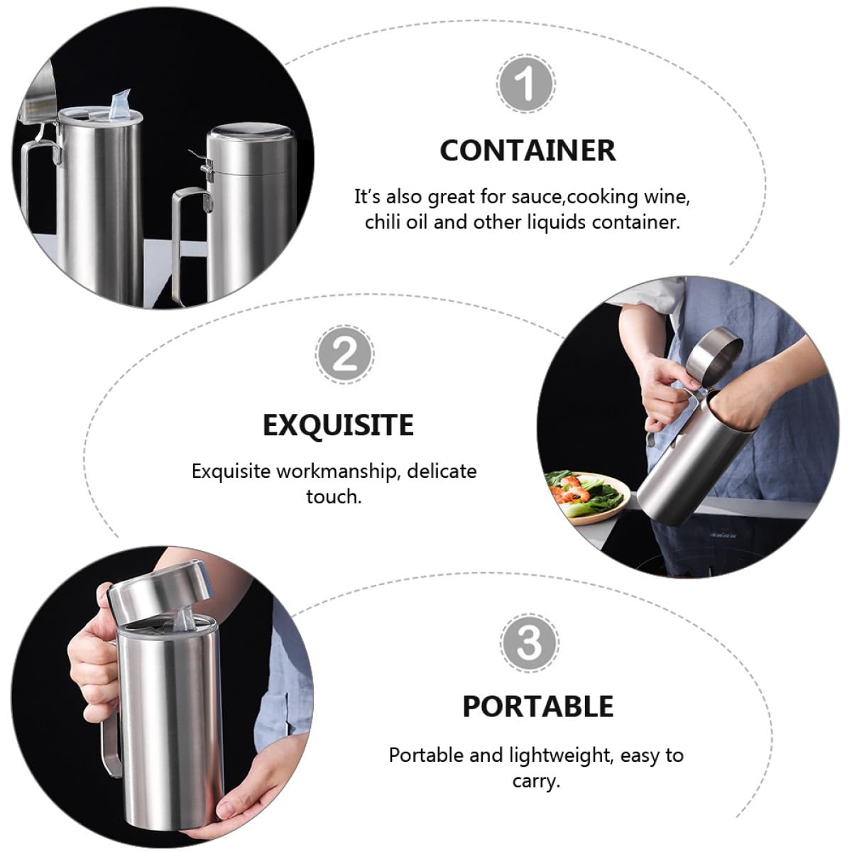 Aceitera de Cocina de Acero Inoxidable 600ml, Dispensador Antigoteo Filtro para Aceite y Vinagre, Botella Práctica para Condimentos Hogar