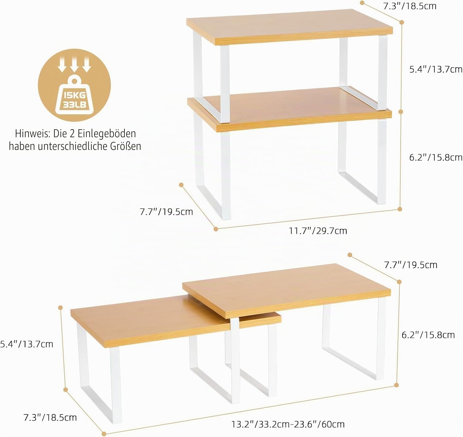 Gewürzregal/Küchenregale | Küchenaufbewahrung Gewürz-Organizer | Teller-Organizer für Schrank Stapelbar erweiterbar Metall Holzwerkstoff (COB-4M&L) | Schwarz | 4 Stück
