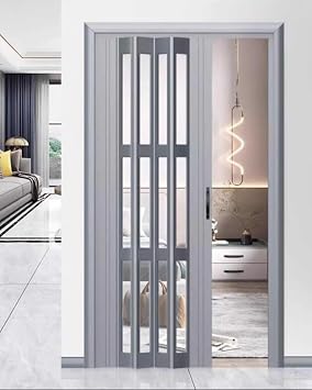 PVC Accordion Folding Door for Bedroom & Hallway Space Saving Room Divider & Sliding Partition White 56x80in Ideal for Pantry & Closet Entry Grey 68x80in 172.5x203cm