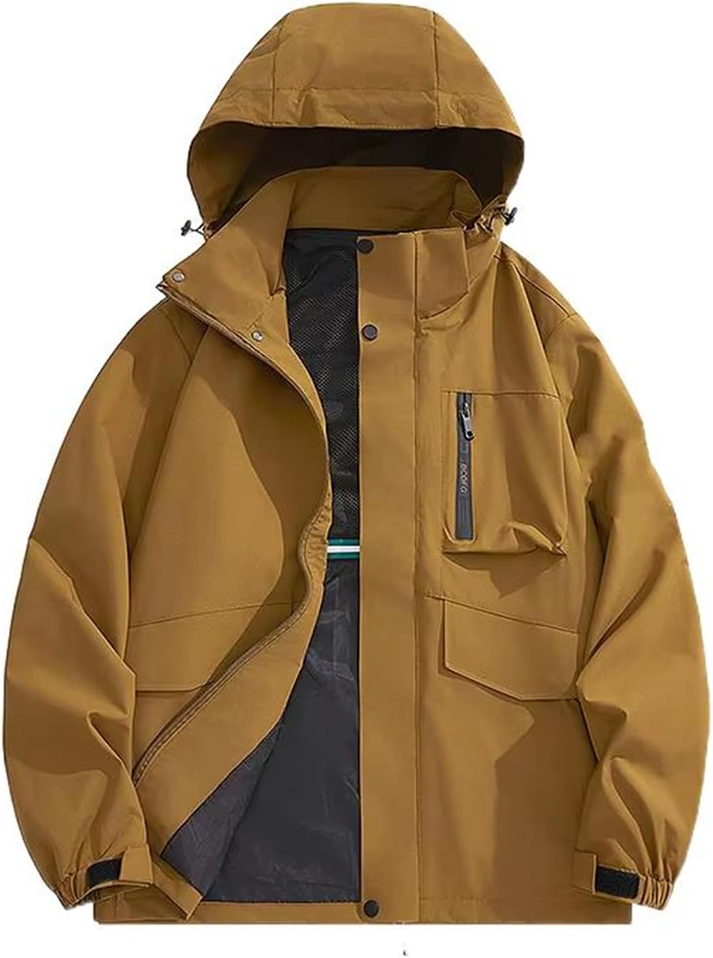 GUOYUXIAO Men's Waterproof Mountain Jacket Windproof Breathable Fishing Travel Working Coat for men-Brown