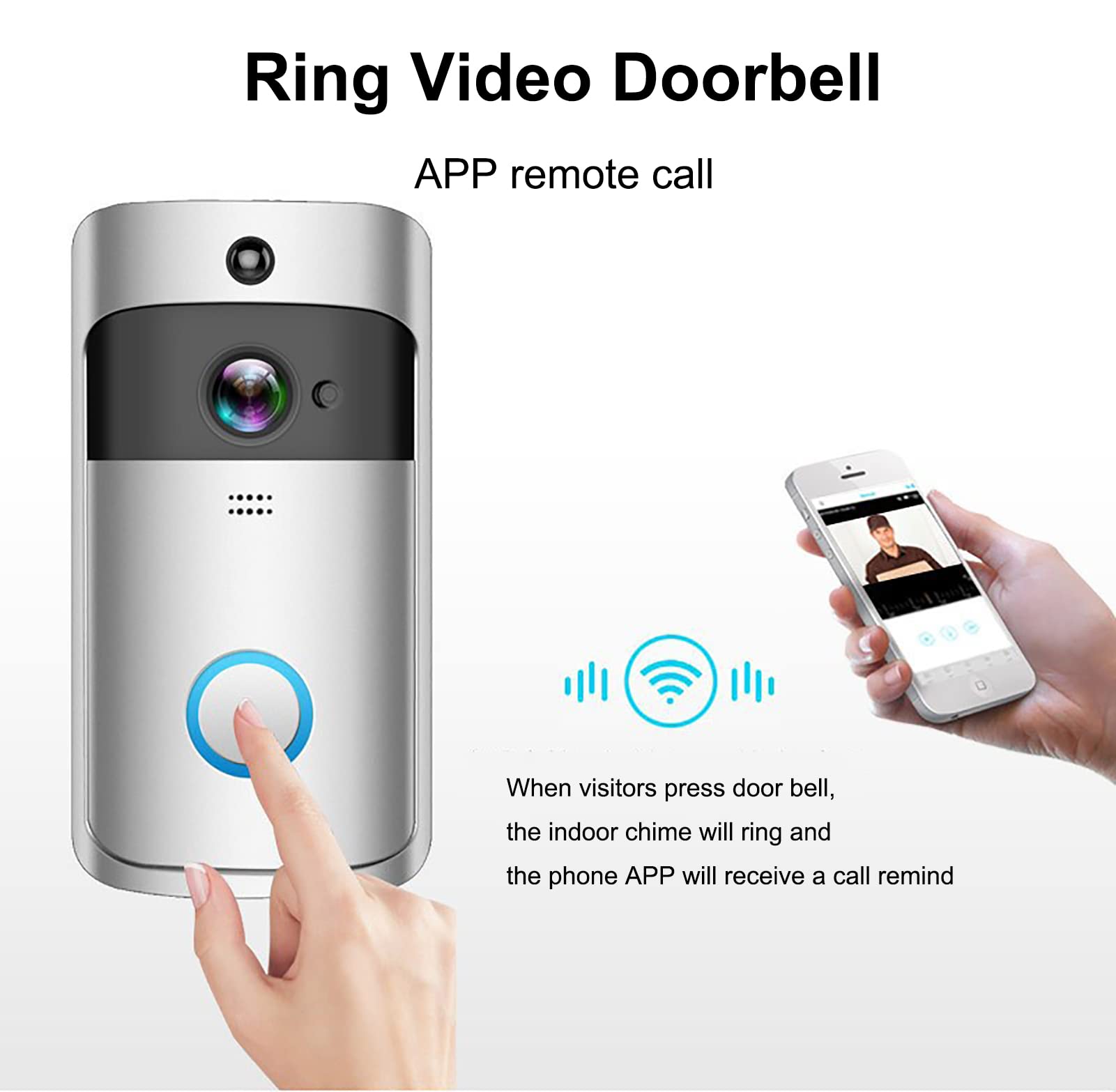 Timbre inalámbrico con cámara de video 2023, visión nocturna HD, WiFi, recargable, audio bidireccional, detección humana, gran angular de 166°, almacenamiento en la nube (negro)