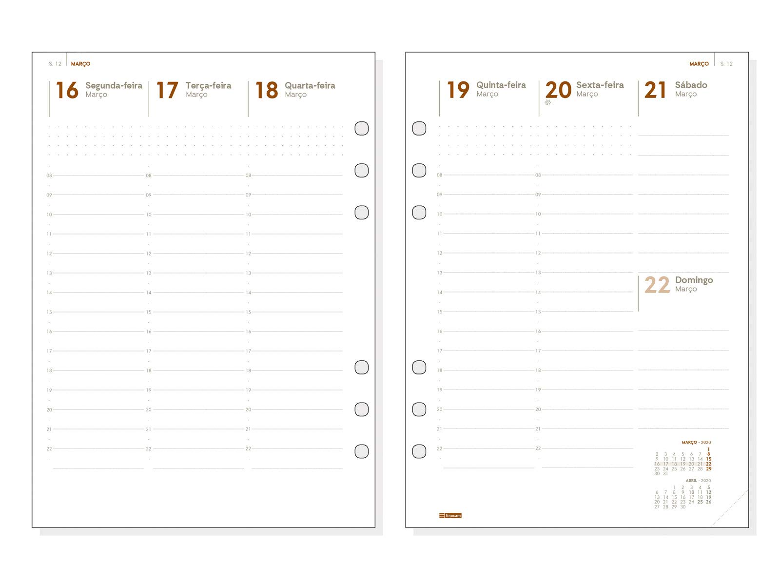 Finocam - Agenda Organizador 2020 semana vista vertical Open Club Burdeos portugués, 1000-155x215 mm