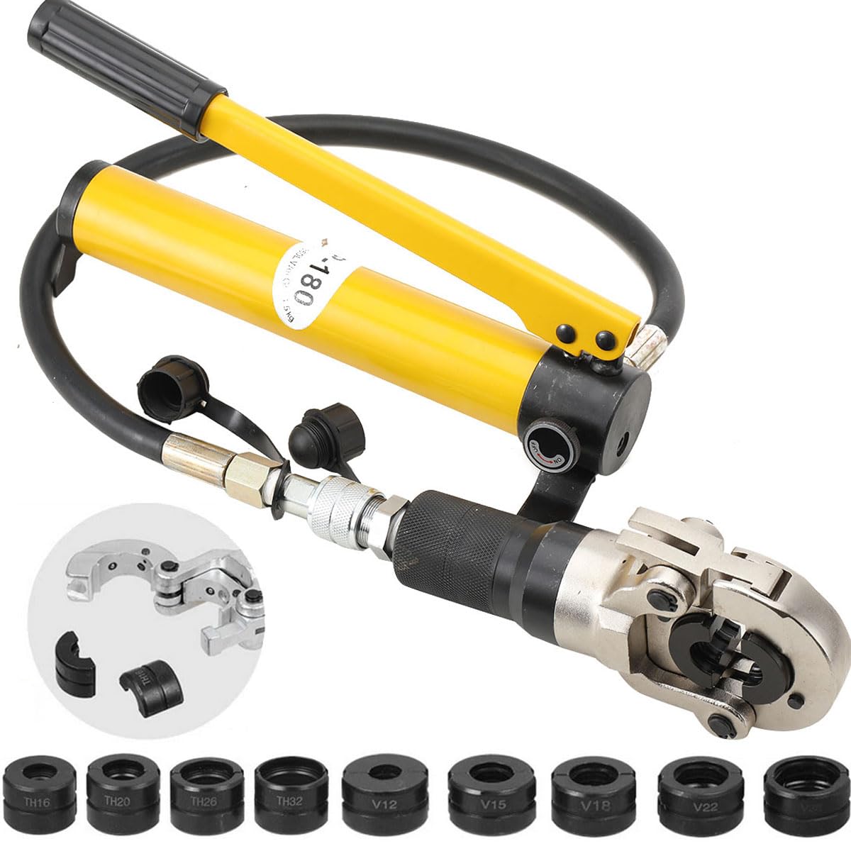 6T Hydraulische Presszange Manuelle Crimpzange Presszange V12-28mm Hydraulische Crimpzange TH16-32mm Rohrpresszange Handpresswerkzeug Set für PEX-Rohre PB-Rohre Kupferrohre