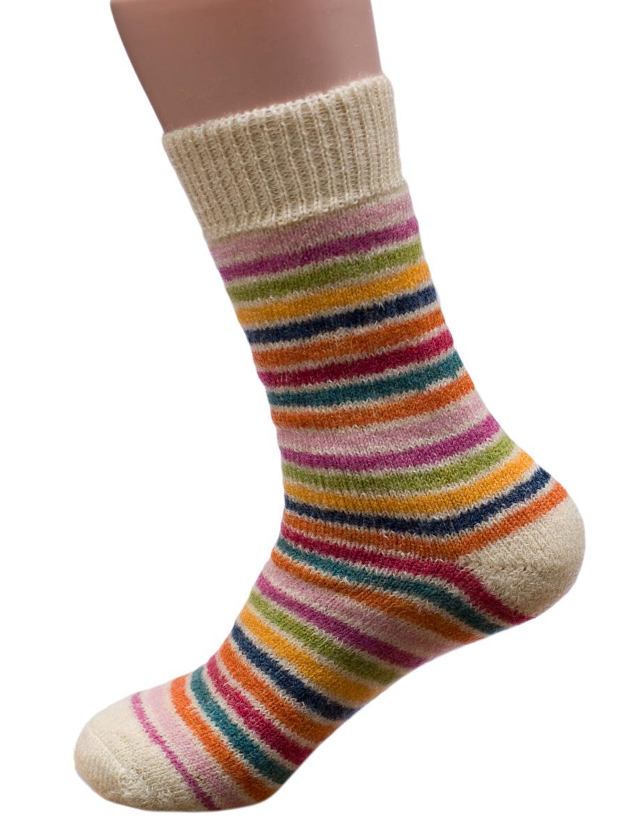 Hirsch Natur Women's White Striped Striped Socks, 100% Wool (6. Uk 11.5-13 / Uk 47-48, )