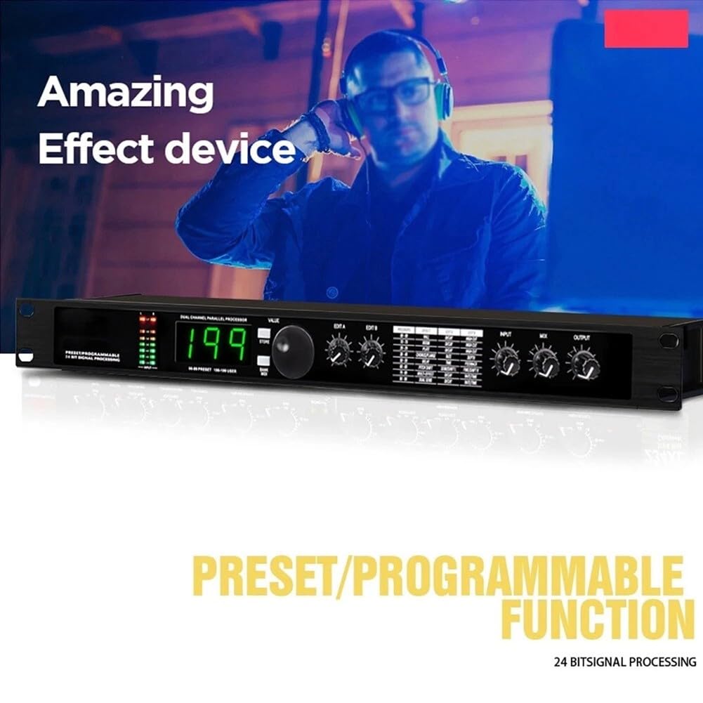 Gax-4II Pro Digital Reverb Audio Procesador para efectos DSP Voz Micrófono Ecualizador 99 Presets 199 Memoria Metal Negro Estudio Escenario
