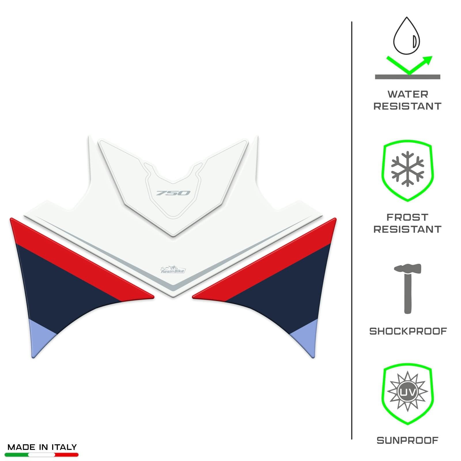 Resin Bike Adesivi Moto Compatibile con Honda Transalp XL 750 2023. Protezione Moto Paraserbatoio da Urti e Graffi. Adesivo 3D Resinato - Tricolour Ross White