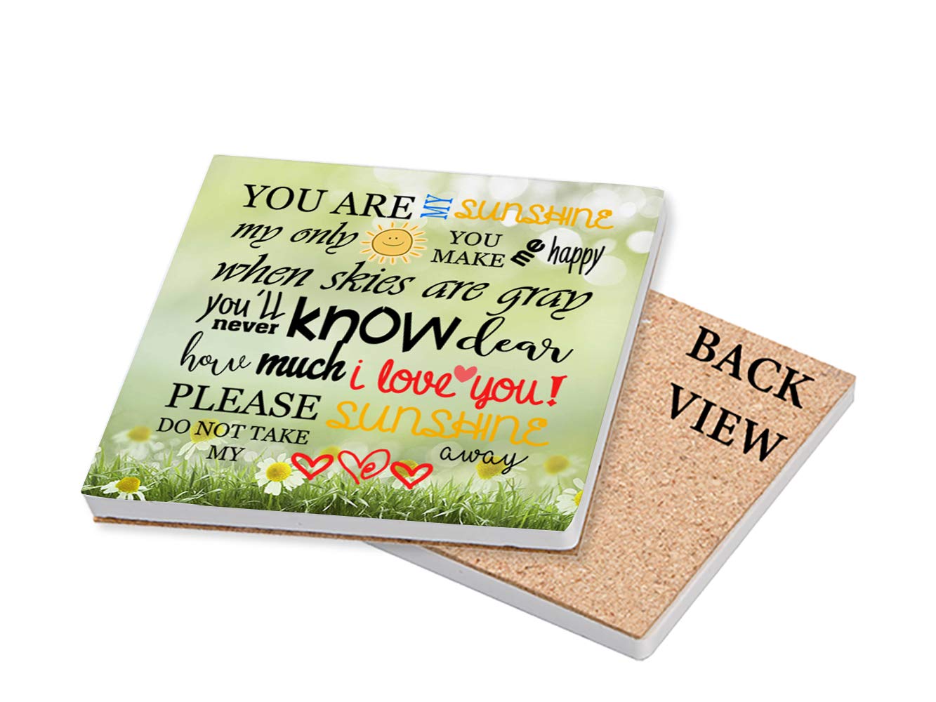 You are My Sunshine Word Art Sayings Pattern Quote Inspirational Typography Humorous Coaster, Drinks Coaster, Office Desk Coffee-Tea Coaster Birthday Gift. (Ceramic Coaster)