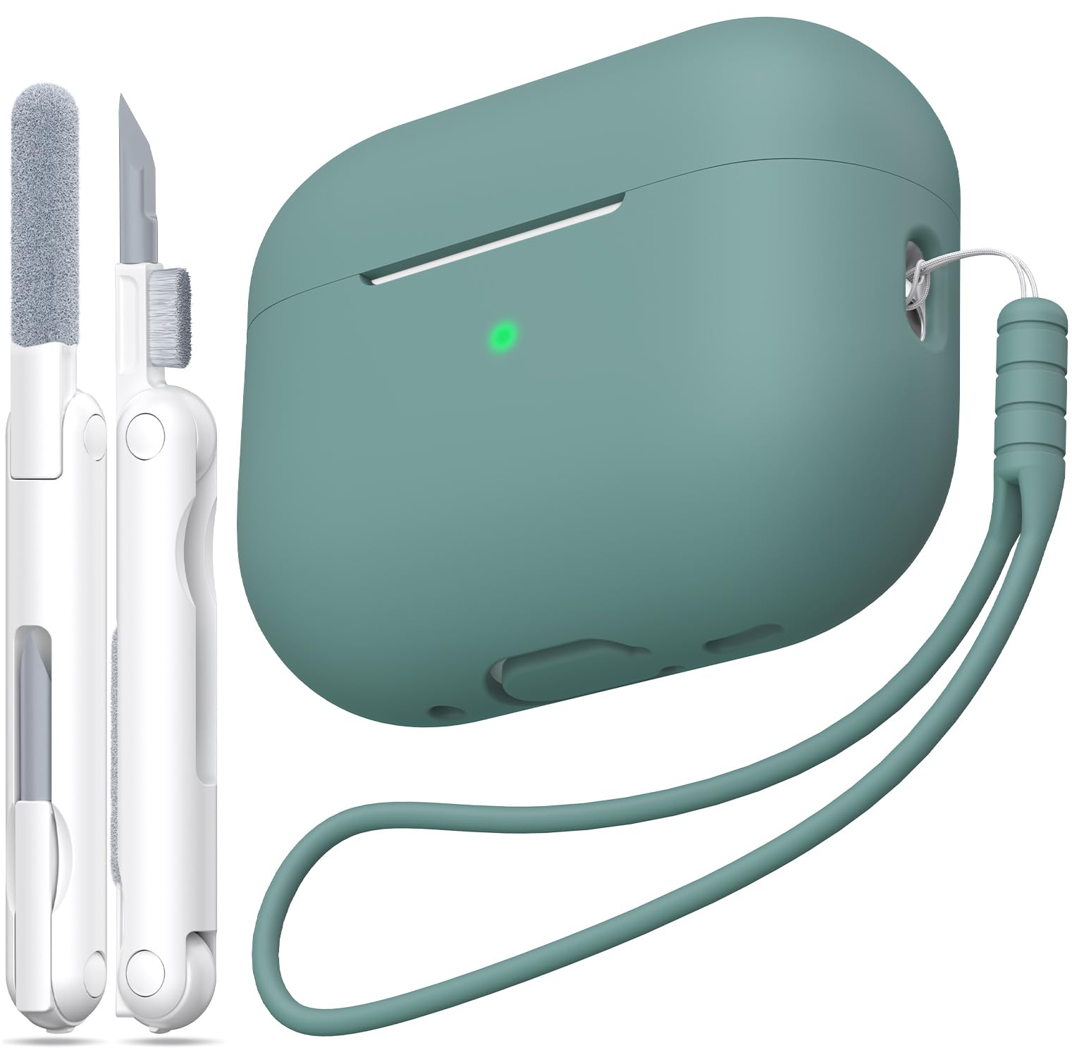 MHYALUDO Funda para AirPods Pro de 2ª generación, Funda para AirPods Pro de Silicona Suave anticaída de Grado Militar Que Absorbe los Golpes, Tacto de Piel con Llavero y Kit de Limpieza,Negro — view 10