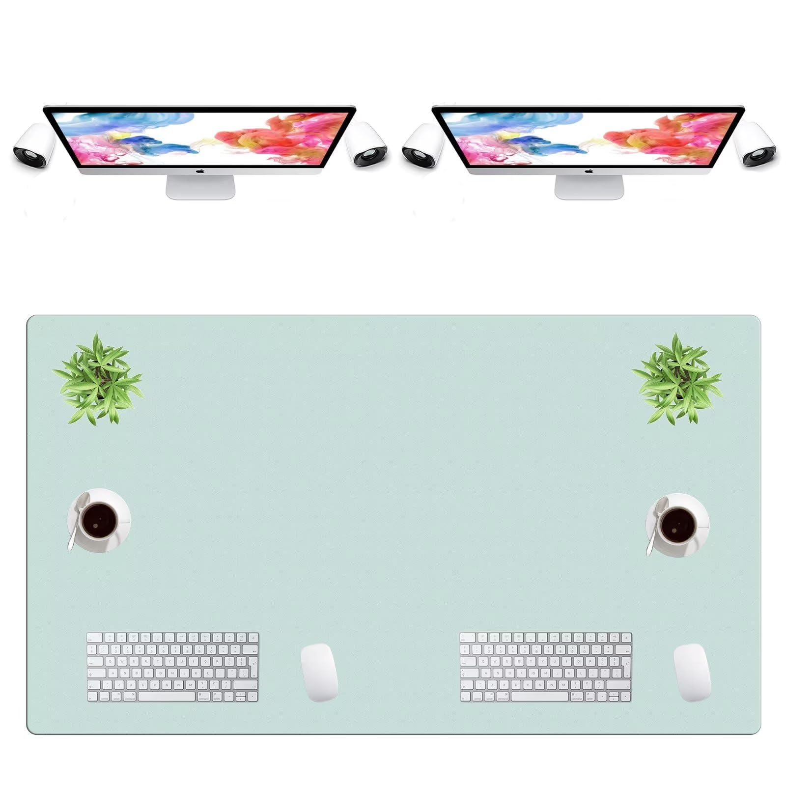 LL-COEUR Extra Large PU Leather Desk Mat Large Mouse Pad XXL Waterproof Table Mat Office Laptop Writing Pad (55.1 x 31.5 inch, Light Green)