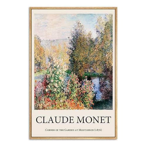 LARAGE Monet Wall Art Framed,Monet the Artists Garden at Montgeron Wall Decorations,Nature Landscape Wall Art Prints for Living Room Bedroom Wall Decor-16x24IN Natural Framed