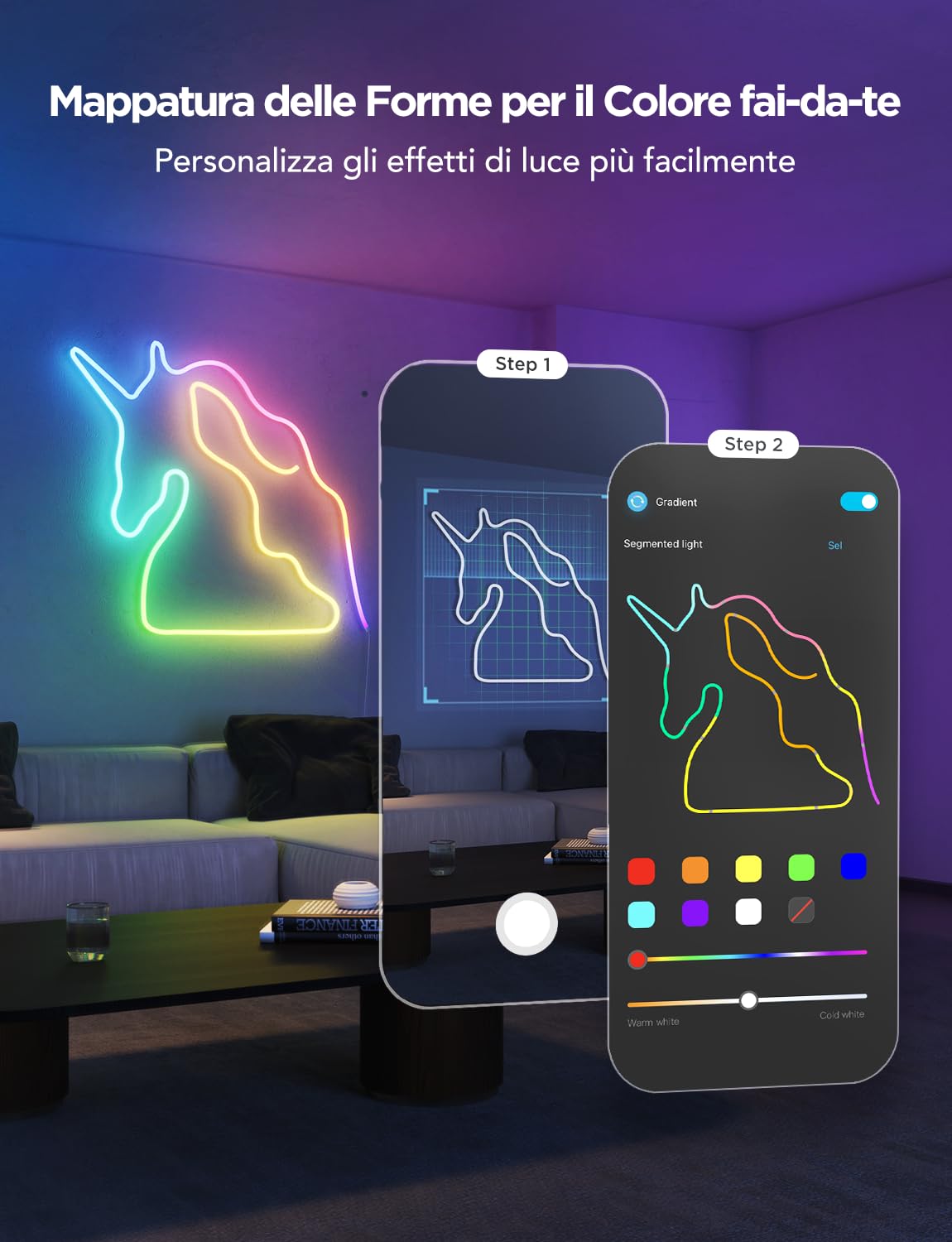 Govee Neon Rope Light 2, RGBIC Neon Strisica LED 5m con Mappatura delle Forme, Lavora con la Matter, Alexa e Google Assistant, DIY Effetto luce, per la decorazione della parete del soggiorno, Bianco