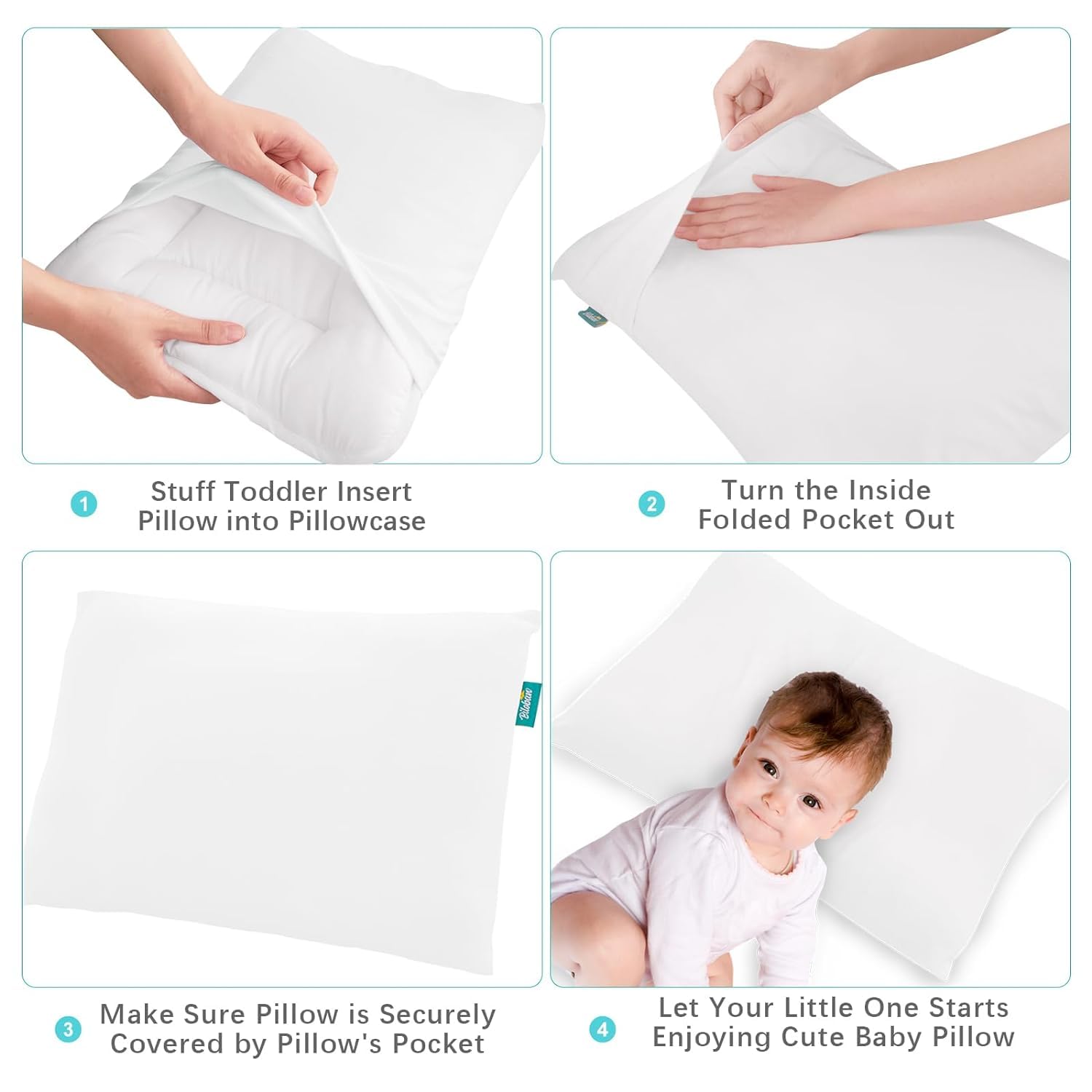 Cuscino per Bambini e Federa, 33 x 45 cm, Morbido Cotone Biologico, Lavabile, per Dormire, a Partire dai 2 Anni, per la Testa e Auto - Sonnocare