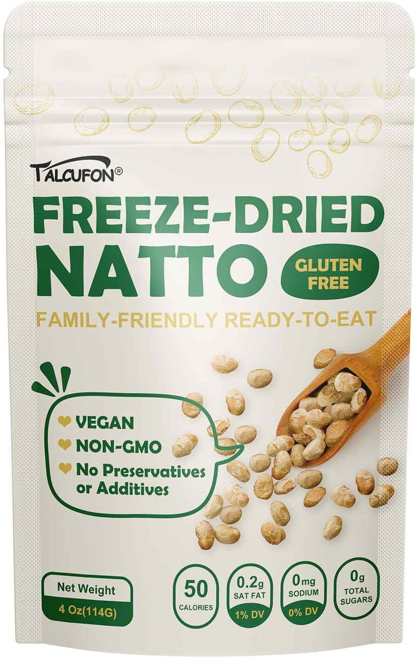 TALCUFON Japanese Freeze-Dried Natto Beans, Fresh Natto Fermented Soybean 4 Oz, Non-GMO, Vegan, Plant Protein Ready to Eat Natto Snack 114G
