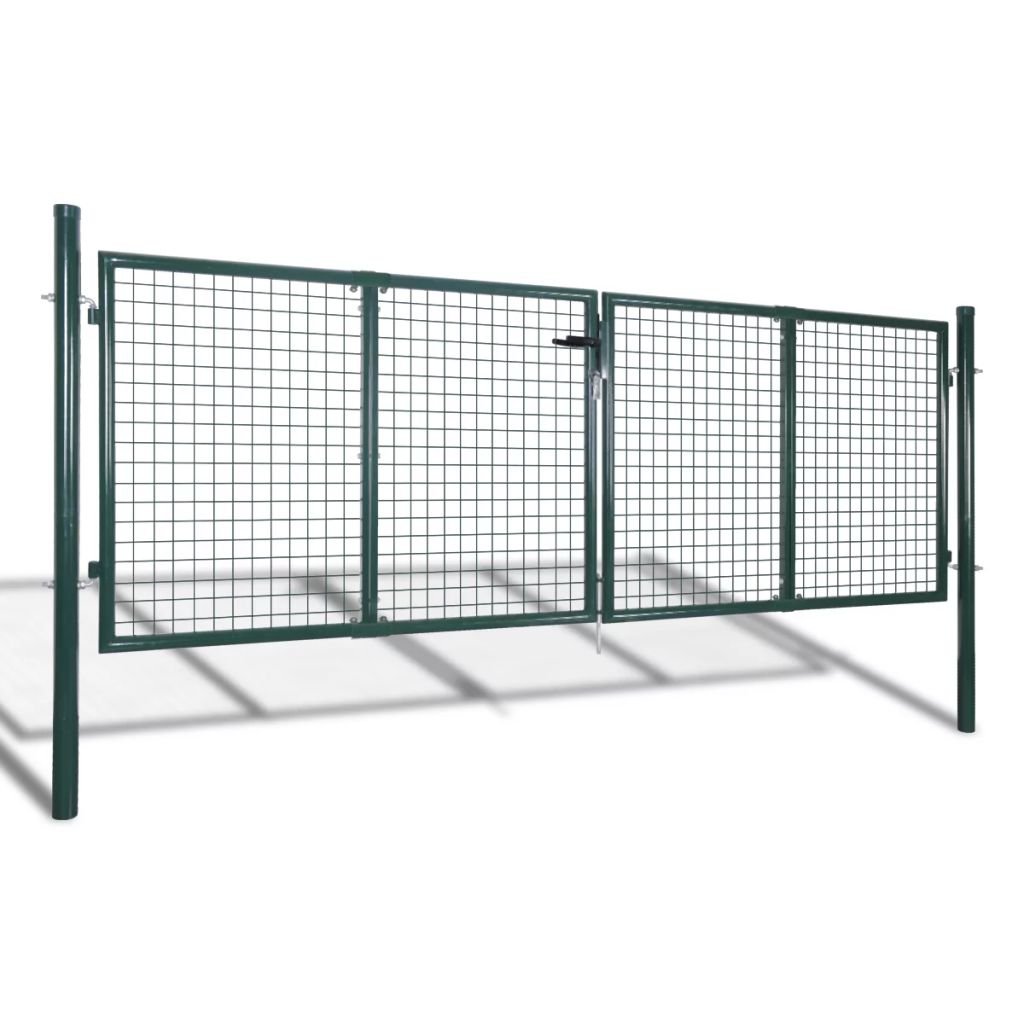 Festnight Metall Gartentor 306 x 125 cm mit 3 Schlüssel | Gartentür Zauntür Hoftor Gartenpforte | Gartenzaun Tür aus verzinktem Stahl Grün