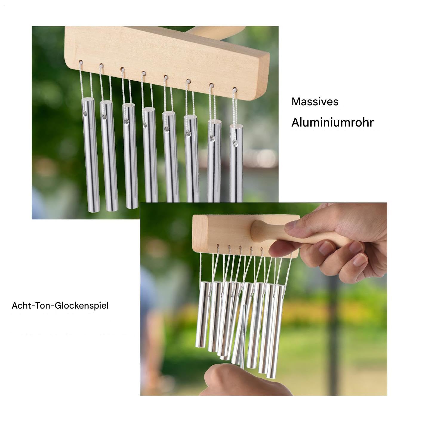 Chimes Percussion - Carillón de mano de madera con 8 tonos, instrumento musical con tubo de aluminio macizo y mazo para templos, escuela, clases, ejercicio de concentración en casa