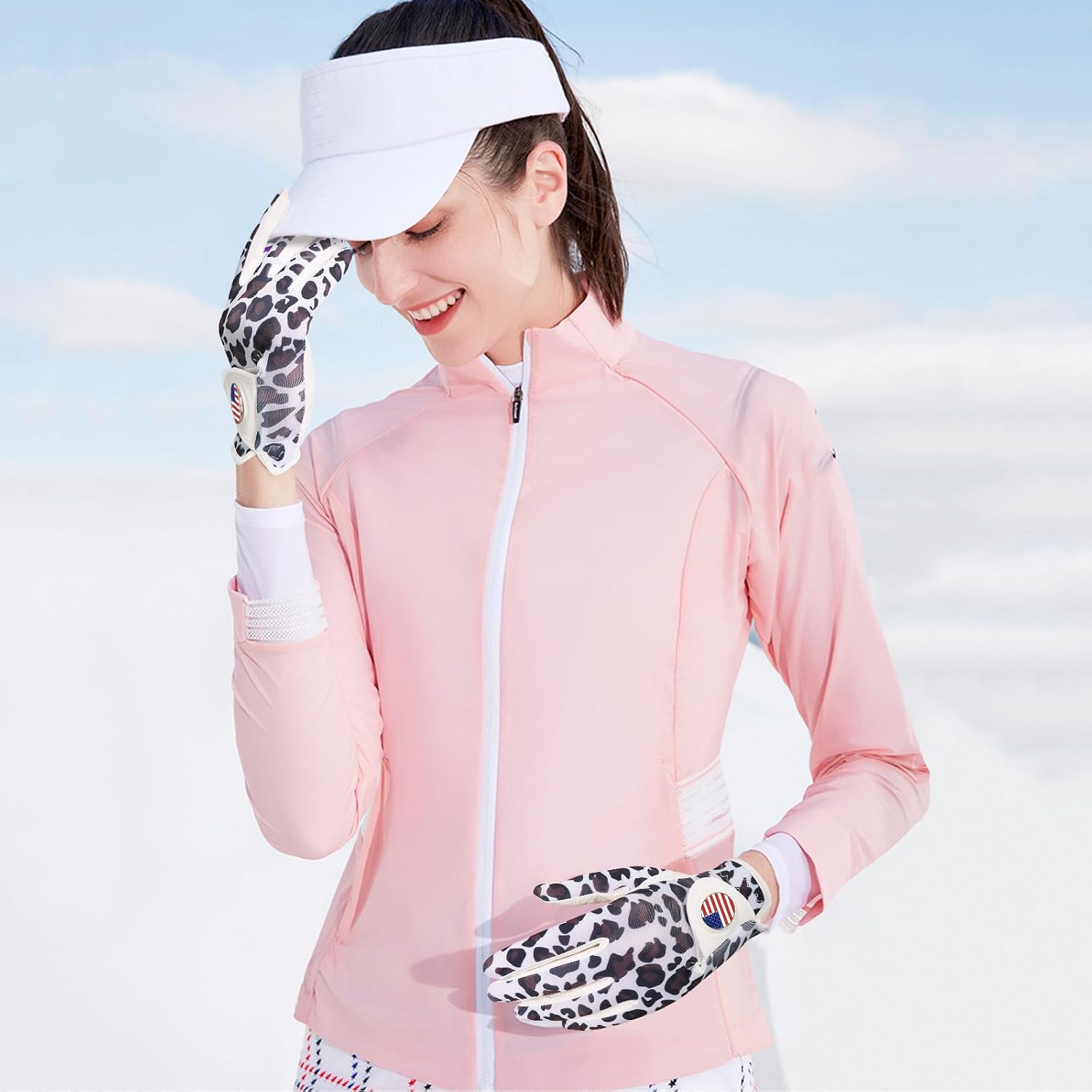 Amy Sport Womens Golf Glove with Ball Marker Rain Left Right Hand Leather Printed Pack, Ladies Golf Gloves All Weather Grip Breathable Soft Size Small Medium Large XL - Image 6