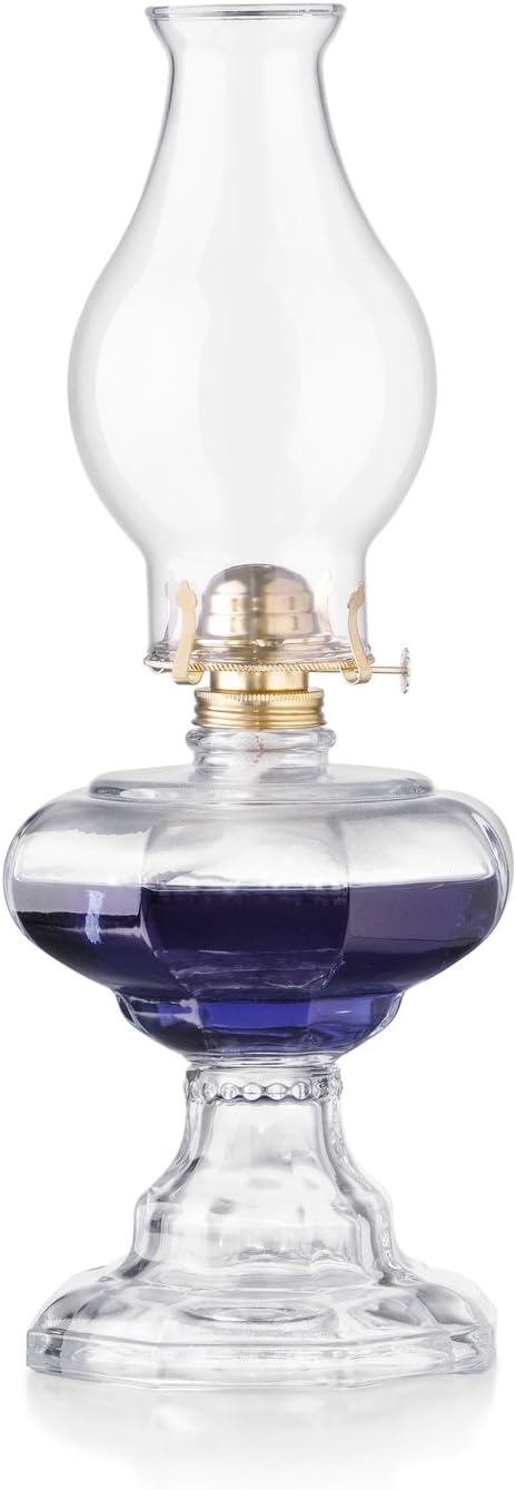 Clear Pedestal Style Oil Lamp with Plain Flare Top Large Bulged Chimney