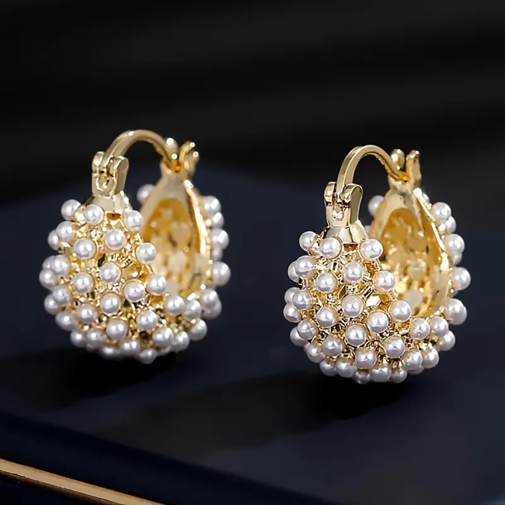 Sweet Cluster Imitation Pearl Hoop Earrings Fashion Jewelry for Women