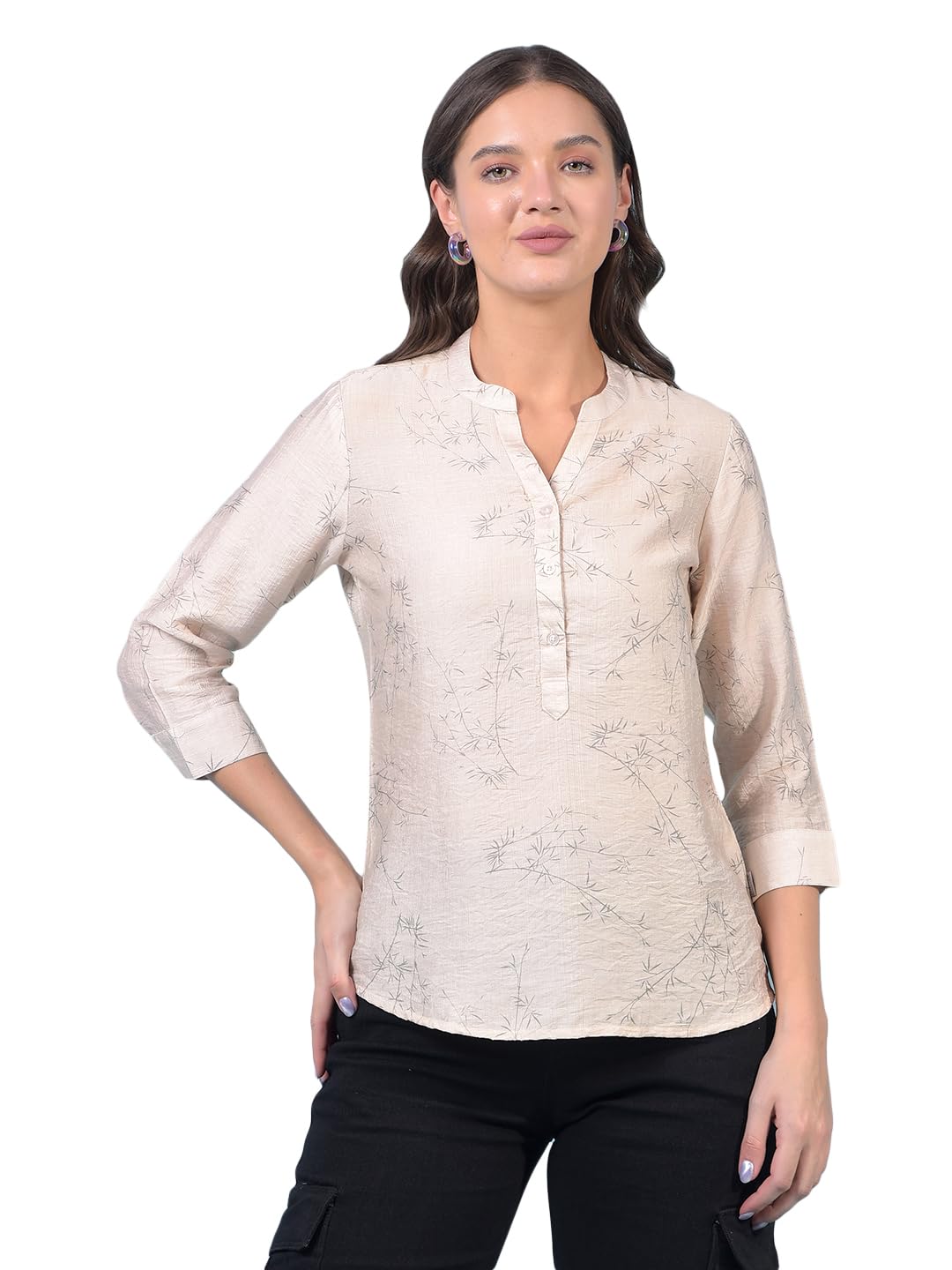 crimsoune club Women's Beige Floral Print V-Neck Top-picture-12
