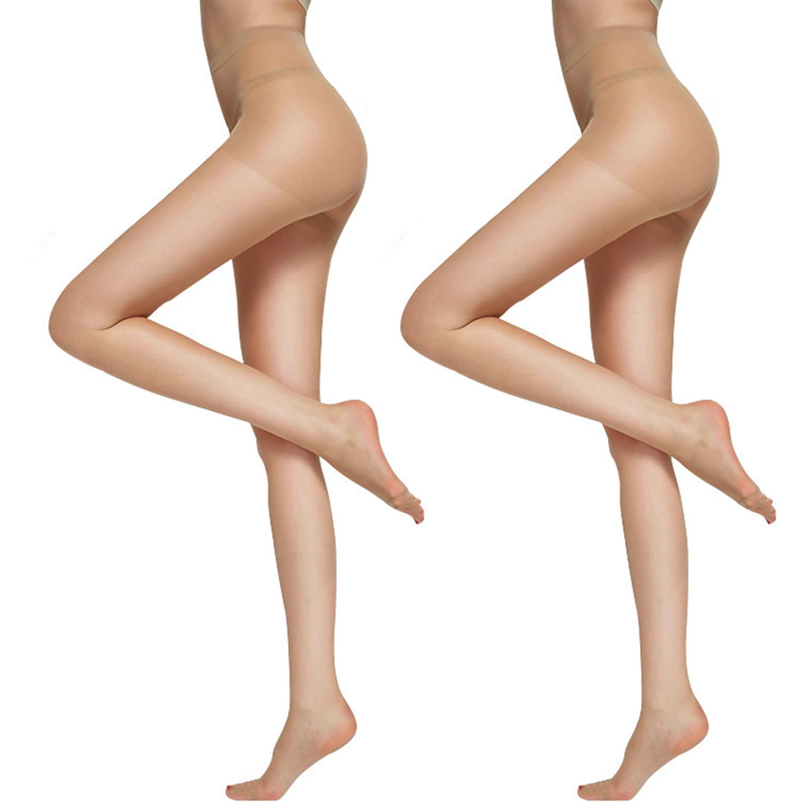 DRESHOW 2 Pairs Women's Sheer High Waist Tights 20D Pantyhose with Control Top and Reinforced Toes