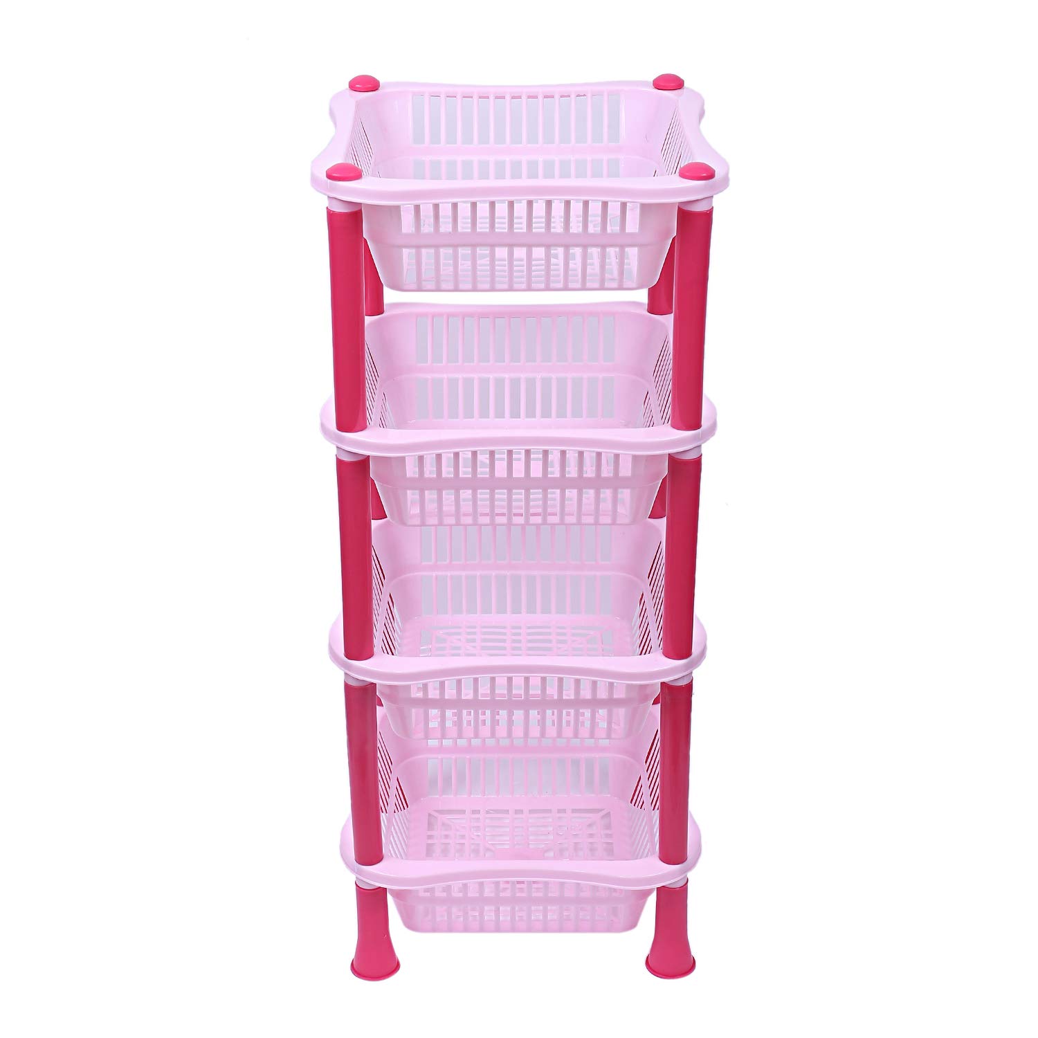 Kuber Industries Plastic 4 Layer Multi-Purpose Kitchen Storage Basket Rack (Pink)-Ctktc25270