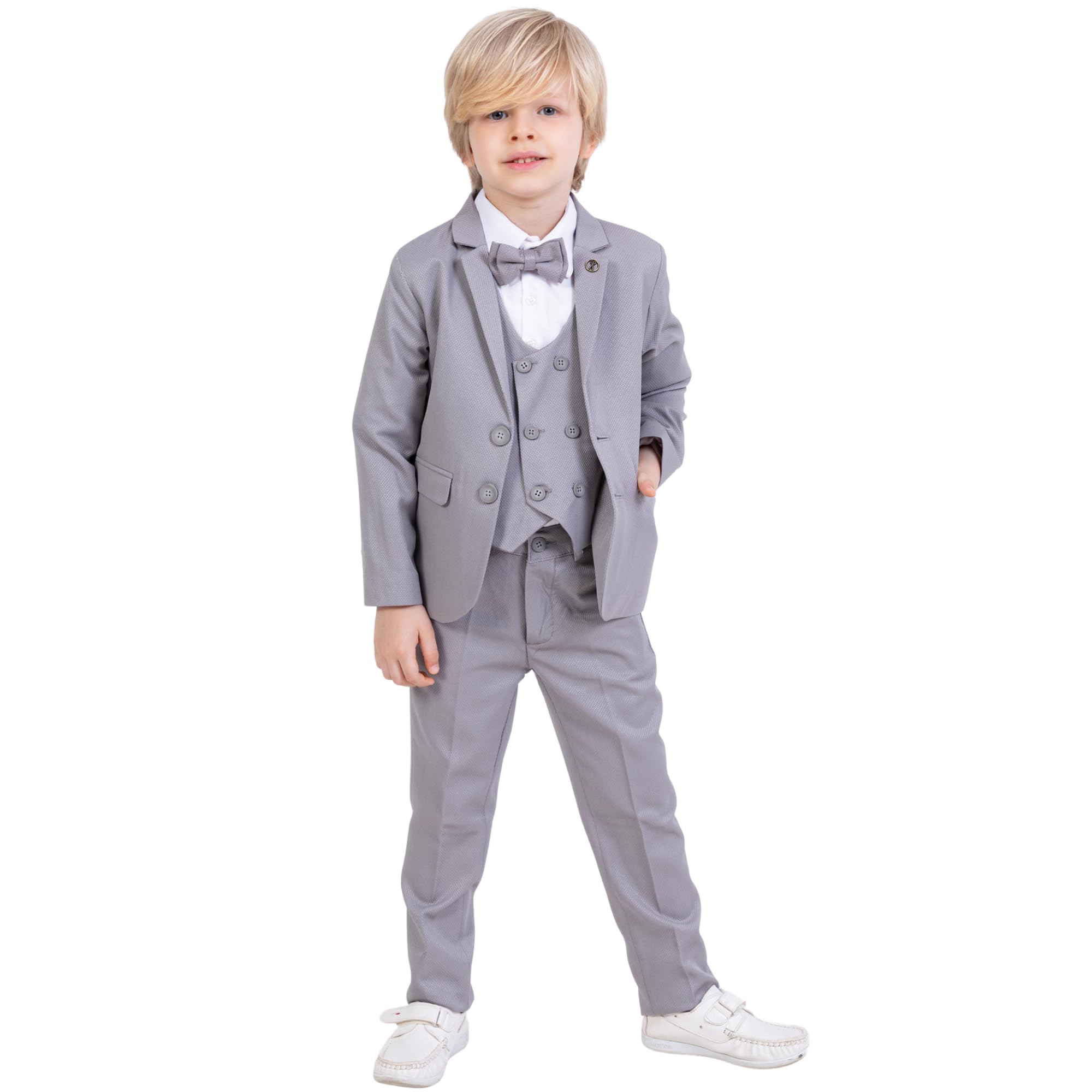 Anzug für Jungen, 5-teiliges Set, Hemd, Hose, Weste, Jacke und Fliege, Party- und formelle Kleidung für Jungen im Alter von 1–13 Jahren