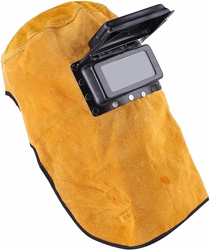 Miniatura 2 de Casco de soldadura de cuero de vaca con lente abatible, capucha de soldadura, máscara de equipo de protección, capucha de soldadura con cubierta de