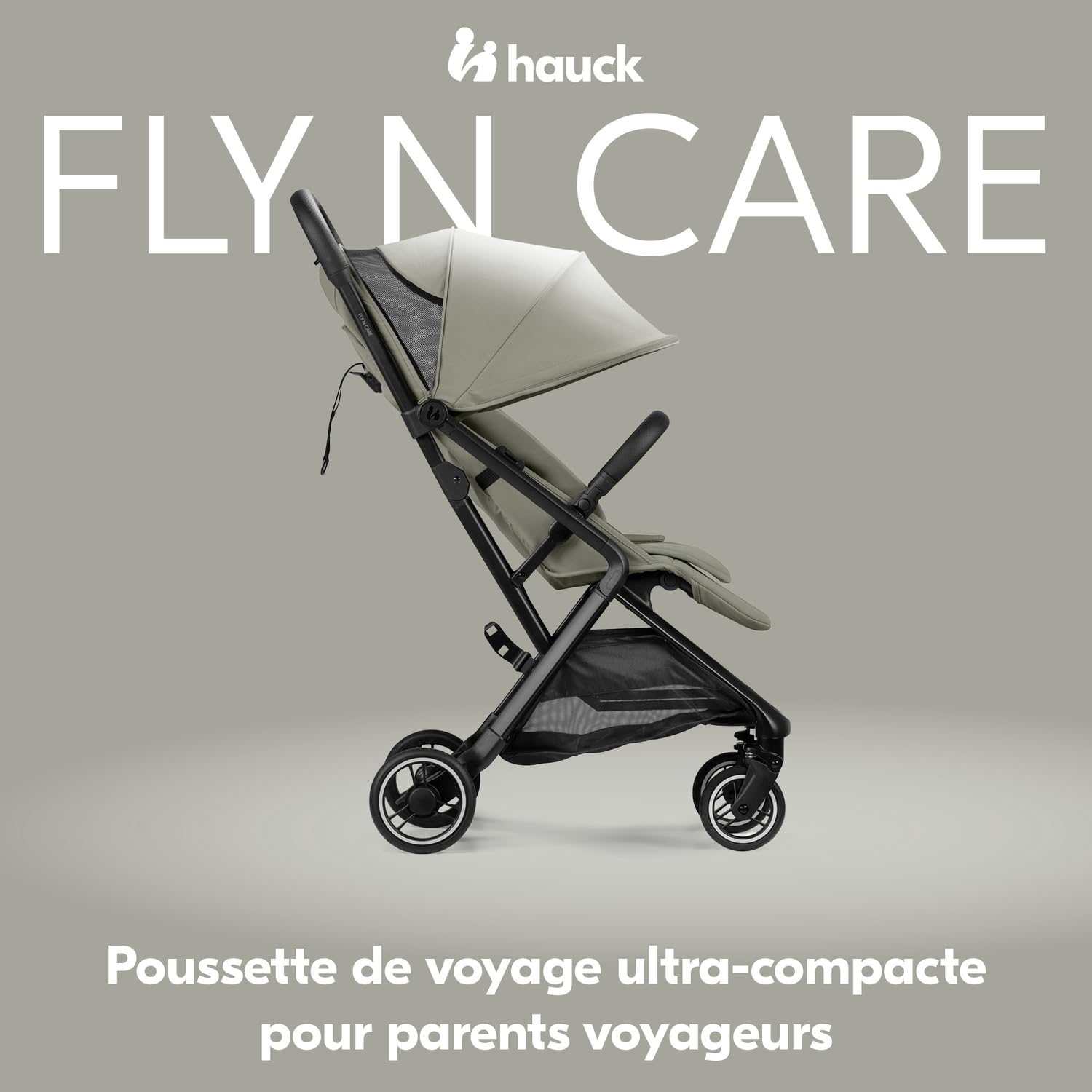 hauck Fly N Care Poussette Canne Ultra Compacte et Légère, Poussette Voyage Pliable Une Main, Position Allongée dès Naissance jusqu'à 22 kg, UV 50+, Adaptateurs Cosy, Sac de Transport - Vert Sauge