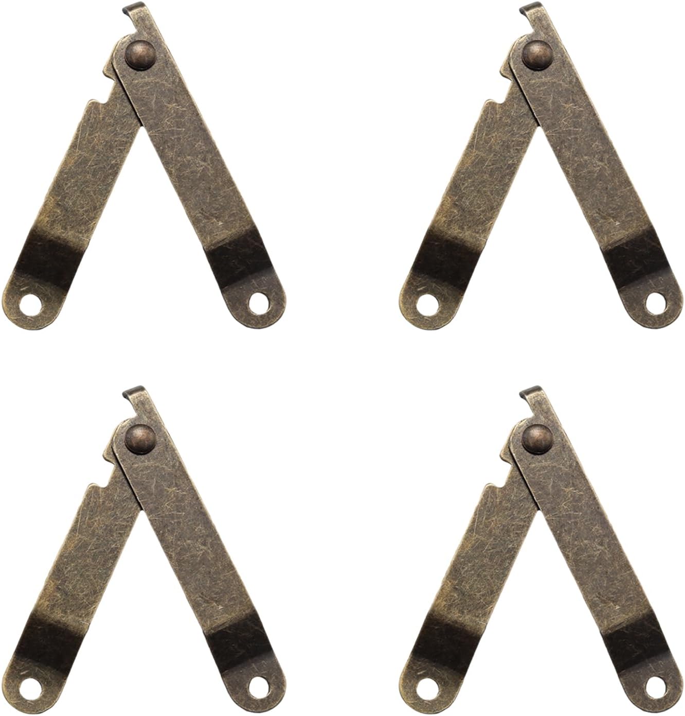 4 Pack Small Antique Brass Folding Lid Support Hinges, Stylish and Functional Hinges Designed for Wooden Boxes, Jewelry Cases, and Chests,with 8 Pcs Mounting Screws