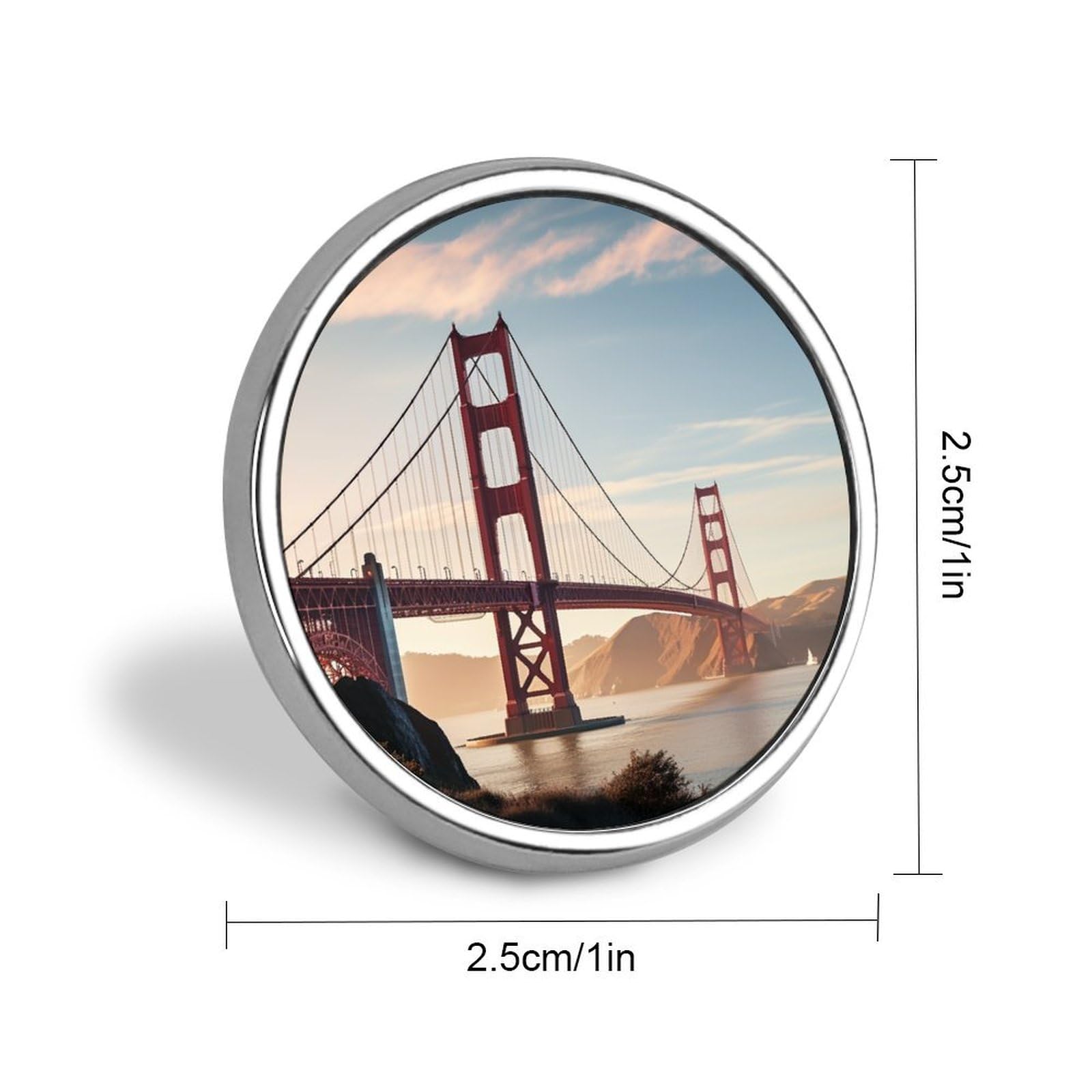 Aluminium Alloy Round Badge Brooch Pins for Men Golden Gate Bridge Brooches Elegant Pin for Women Fashion Button Badges Brooch Badge for Hats Jackets Shirts